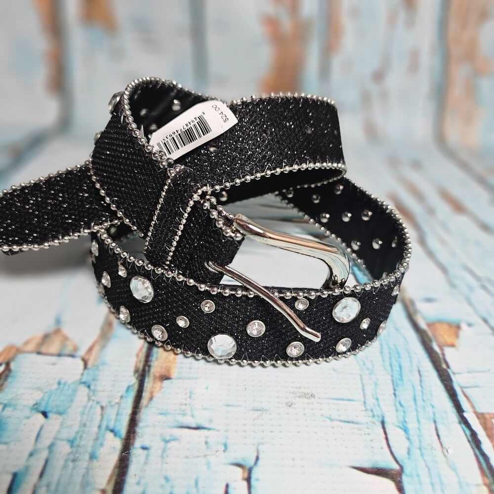 NWT Kohl's Black Rhinestone Studded Western Belt Women's Size Small Bling